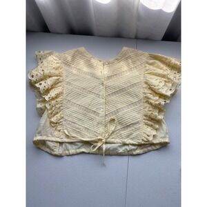 Tularosa Eyelet Ruffle Sleeve‎ Tie Front Top Blouse Cream Medium M